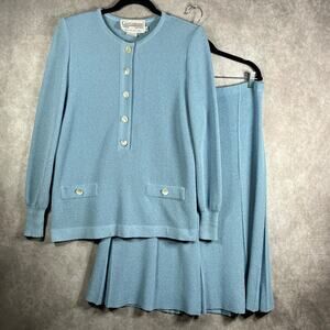 Vintage Castleberry Skirt Set Womens 14 Blue Knit‎ 2-Piece Cardigan Skirt Career